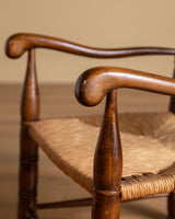 Pair of Turned Ladderback Wood & Rush Armchairs, France, 1950s