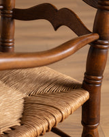 Pair of Turned Ladderback Wood & Rush Armchairs, France, 1950s