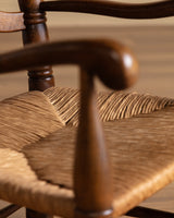 Pair of Turned Ladderback Wood & Rush Armchairs, France, 1950s