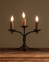 Pair of Spanish Three-Light Iron Candelabra Table Lamps, Eruope, 1930's