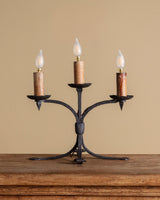 Pair of Spanish Three-Light Iron Candelabra Table Lamps, Eruope, 1930's