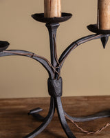 Pair of Spanish Three-Light Iron Candelabra Table Lamps, Eruope, 1930's