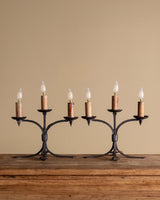 Rustic Three-Light Iron Candelabra Table Lamps, Italy, Vintage (Pair)