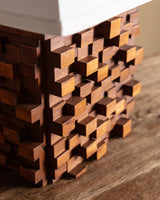 Pair of Cubist Wood Block Table Lamps w/ Low Square Shades, Italy, Contemporary