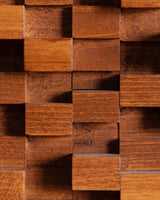 Pair of Cubist Wood Block Table Lamps w/ Low Square Shades, Italy, Contemporary