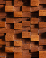 Pair of Cubist Wood Block Table Lamps w/ Low Square Shades, Italy, Contemporary