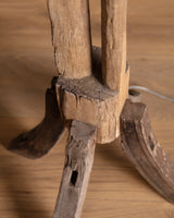 One-of-a-Kind Primitive Sculptural Wood Floor Lamp