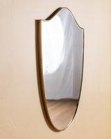 Italian Shield Shaped Brass Mirror Manner of Gio Ponti, 1950s
