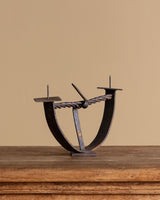 Hand-Forged Twisted Iron Double Candle Holder, Italy, Early 20th Century