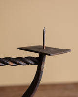 Hand-Forged Twisted Iron Double Candle Holder, Italy, Early 20th Century