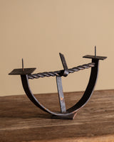 Hand-Forged Twisted Iron Double Candle Holder, Italy, Early 20th Century