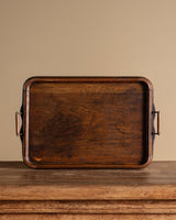 Patinated Wooden Tray with Copper Corner Details, Italy, 1940's