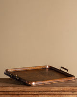 Patinated Wooden Tray with Copper Corner Details, Italy, 1940's