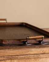Patinated Wooden Tray with Copper Corner Details, Italy, 1940's
