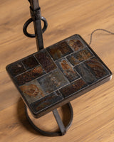 French Iron Floor Lamp with Stone Shelf, 1960's