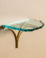 Sculptural Glass & Brass Wall Shelf #2 in the Manner of Fontana Arte, Italy
