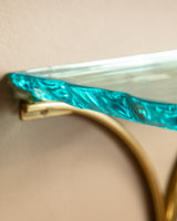 Sculptural Glass & Brass Wall Shelf #2 in the Manner of Fontana Arte, Italy
