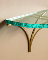 Sculptural Glass & Brass Wall Shelf #3 in the Manner of Fontana Arte, Italy