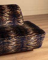 Sculptural Mid Century Sofa on Wood Base in Caspian Velvet, Europe, 1960's