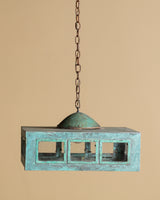 Modernist Verdigris Solid Brass Pendant Light, American, 1970's