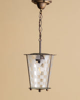 Checkerboard Glass & Brass Lantern Pendant, Italy, 1950s