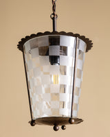Checkerboard Glass & Brass Lantern Pendant, Italy, 1950s