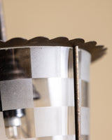 Checkerboard Glass & Brass Lantern Pendant, Italy, 1950s