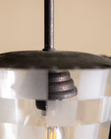 Checkerboard Glass & Brass Lantern Pendant, Italy, 1950s