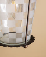 Checkerboard Glass & Brass Lantern Pendant, Italy, 1950s