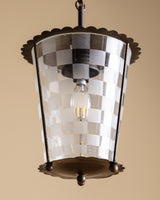 Checkerboard Glass & Brass Lantern Pendant, Italy, 1950s