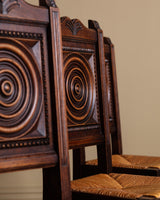 Set of 6 Neo-Basque Oak & Rush Dining Chairs, France, 1950's