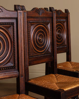 Set of 6 Neo-Basque Oak & Rush Dining Chairs, France, 1950's