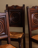 Set of 6 Neo-Basque Oak & Rush Dining Chairs, France, 1950's