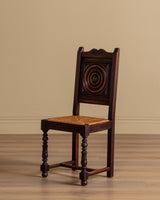 Set of 6 Neo-Basque Oak & Rush Dining Chairs, France, 1950's