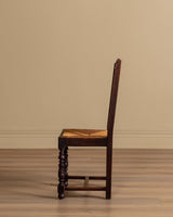 Set of 6 Neo-Basque Oak & Rush Dining Chairs, France, 1950's