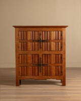 Linen Fold Carved Oak Cabinet w/ Iron Fastenings, Belgium, 1950's