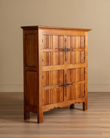 Linen Fold Carved Oak Cabinet w/ Iron Fastenings, Belgium, 1950's