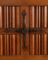 Linen Fold Carved Oak Cabinet w/ Iron Fastenings, Belgium, 1950's