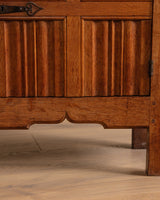 Linen Fold Carved Oak Cabinet w/ Iron Fastenings, Belgium, 1950's