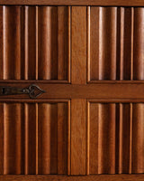 Linen Fold Carved Oak Cabinet w/ Iron Fastenings, Belgium, 1950's