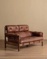 Swedish Safari Style Oak & Leather Sofa, 1960's