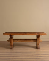 Solid Dutch Oak Trestle Base Dining Table, 1950's