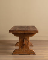 Solid Dutch Oak Trestle Base Dining Table, 1950's