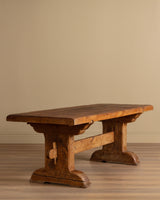 Solid Dutch Oak Trestle Base Dining Table, 1950's