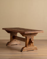 Solid Dutch Oak Trestle Base Dining Table, 1950's