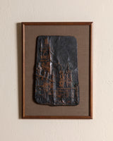 Copper Mounted Cityscape Repoussé mounted on Mink Linen, 1960's