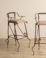 Set of 2 Hand Forged Spanish Twisted Iron Barstools, 1950's