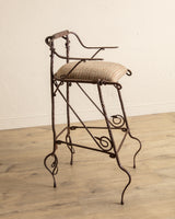 Set of 2 Hand Forged Spanish Twisted Iron Barstools, 1950's