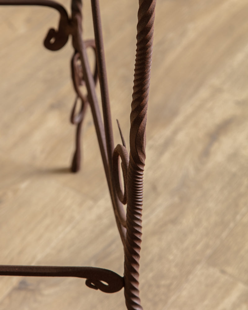 Set of 2 Hand Forged Spanish Twisted Iron Barstools, 1950's