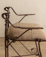 Set of 2 Hand Forged Spanish Twisted Iron Barstools, 1950's
